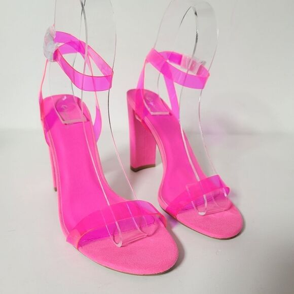 Qupid neon fuschia transparent ankle-strap sandal - Picture 6 of 13